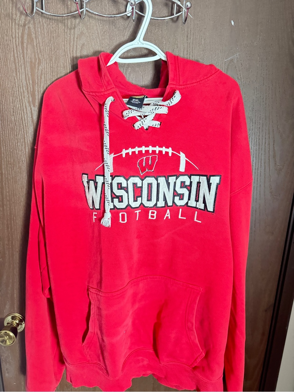 Wisconsin Badgers Football Red Lace-Up Hoodie
